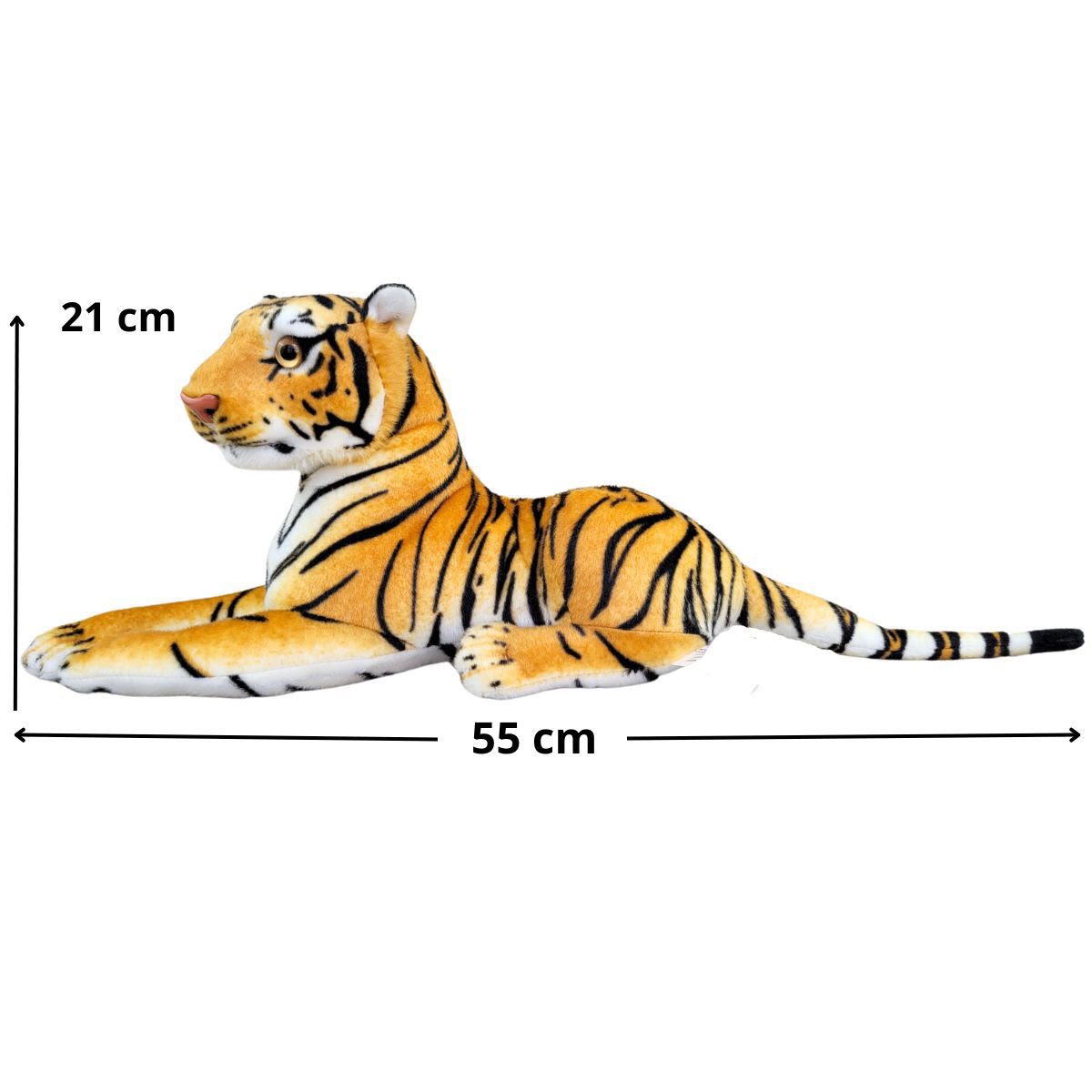 Tigre de Pelúcia Safari Realista Deitado 55cm Lindo